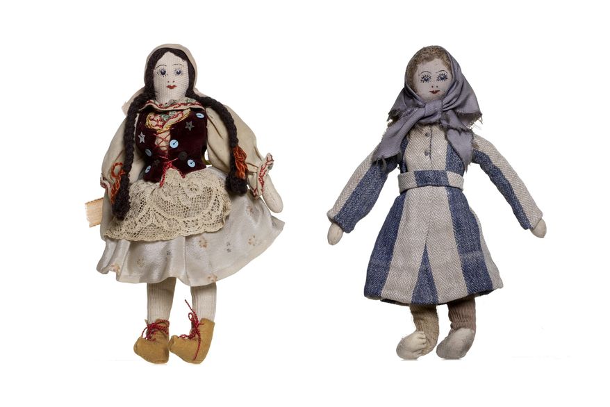Doll dressed in Polish costume 1945 & Cloth doll dressed as an inmate from Bergen-Belsen 1945 | collection photography | © British Red Cross Museum & Archives